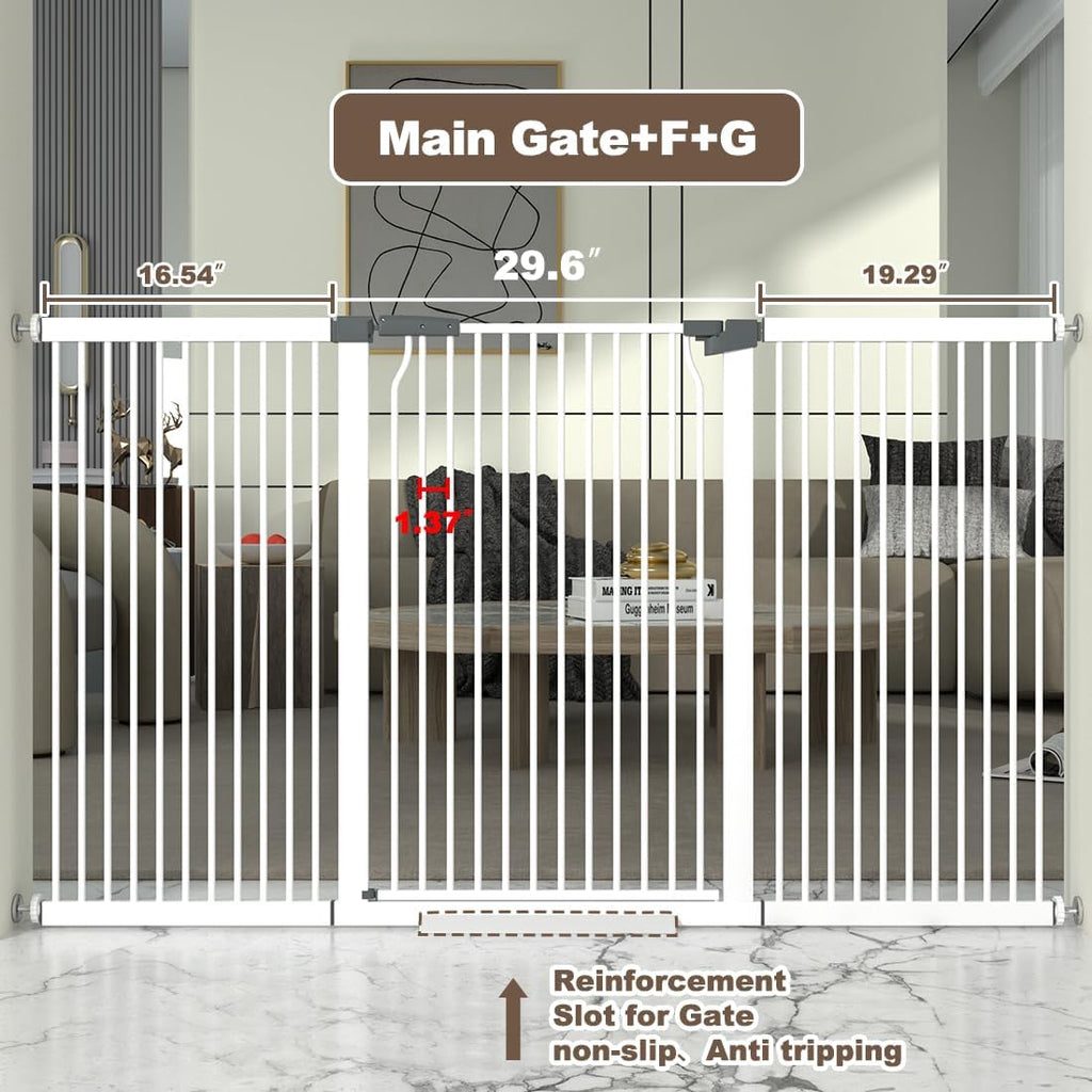41' Extra Tall and Wide Baby Gate, 65.8-68.5'' Wide Pet Cat Gate for Doorway, Extra Wide Pressure Mounted Child Door with Expansion Kit, Metal Safe Gate, Tall Dog Gate, White