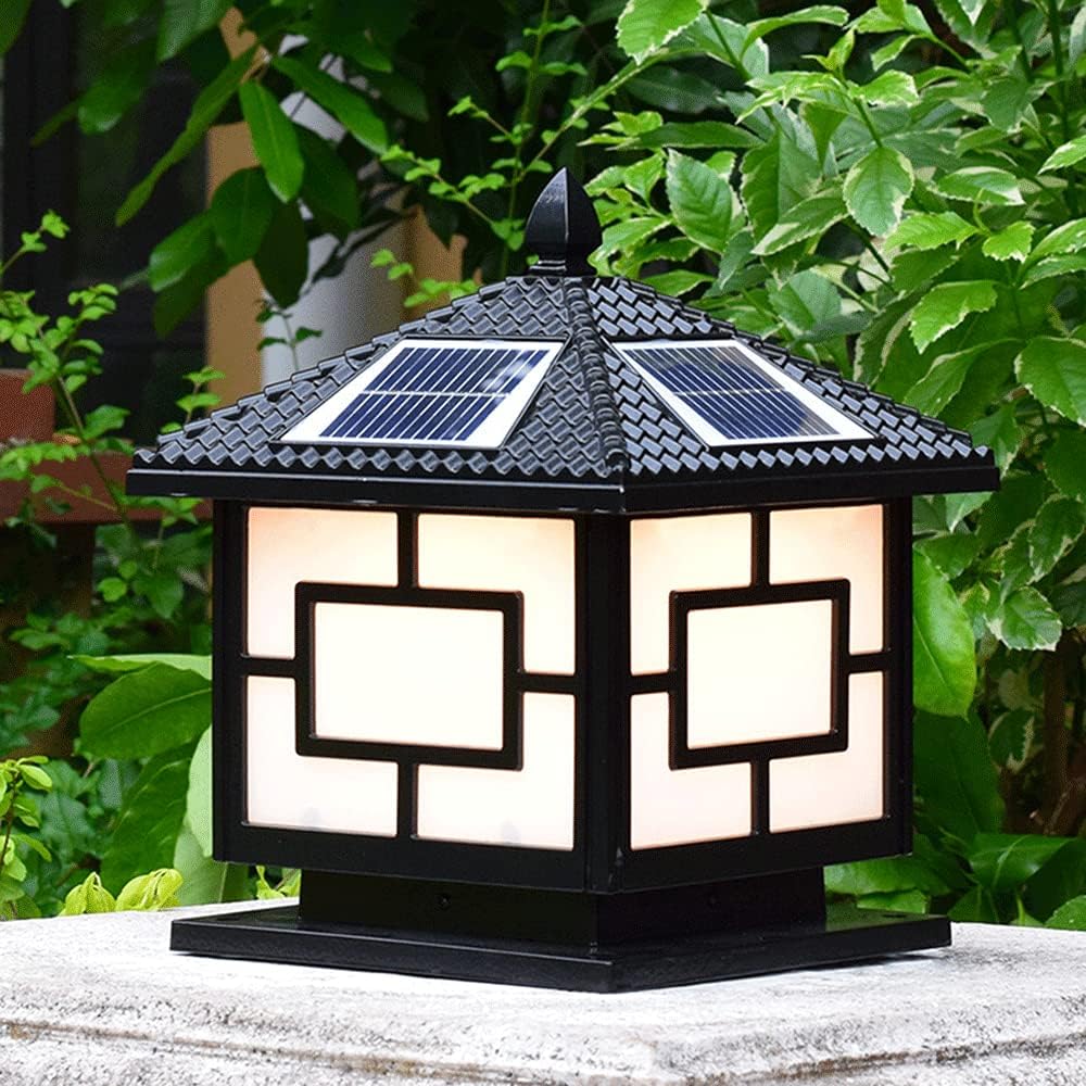 Solar Post Cap Light, Platform Garden Patio Deck Solar Cap Lights Lawn Bollard Lantern Black Shell,6000K White Light Outdoor Solar Post Light Fits 4x4 6x6 Wooden Posts Fence Post Lights