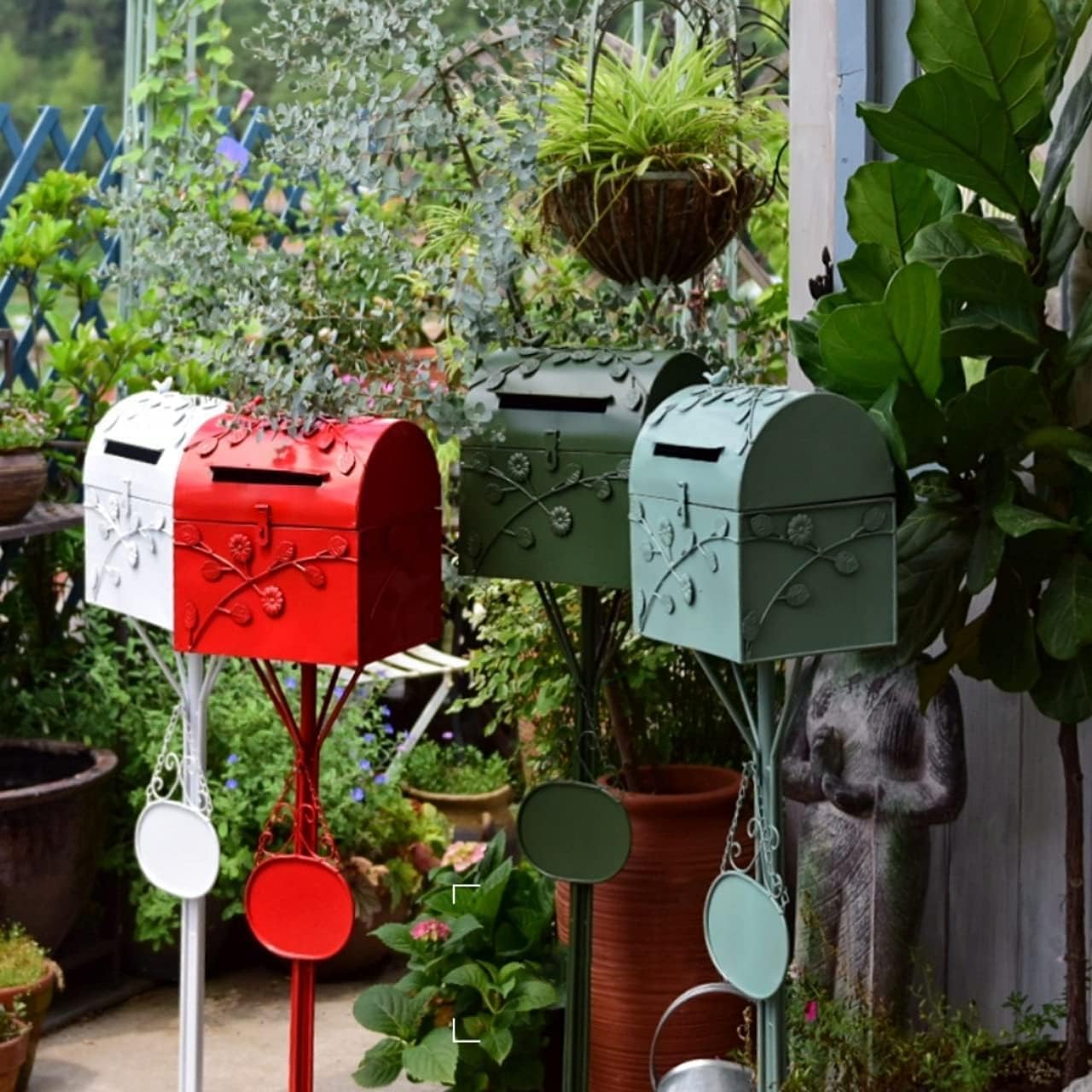 Suggestion Box Comment Collection Box Modern Outside Mailbox with Post, Rust-Proof Metal Letter Box for Garden & Courtyard Decor, Retro Classic Postbox, Outdoor Stand Mailboxes(White)