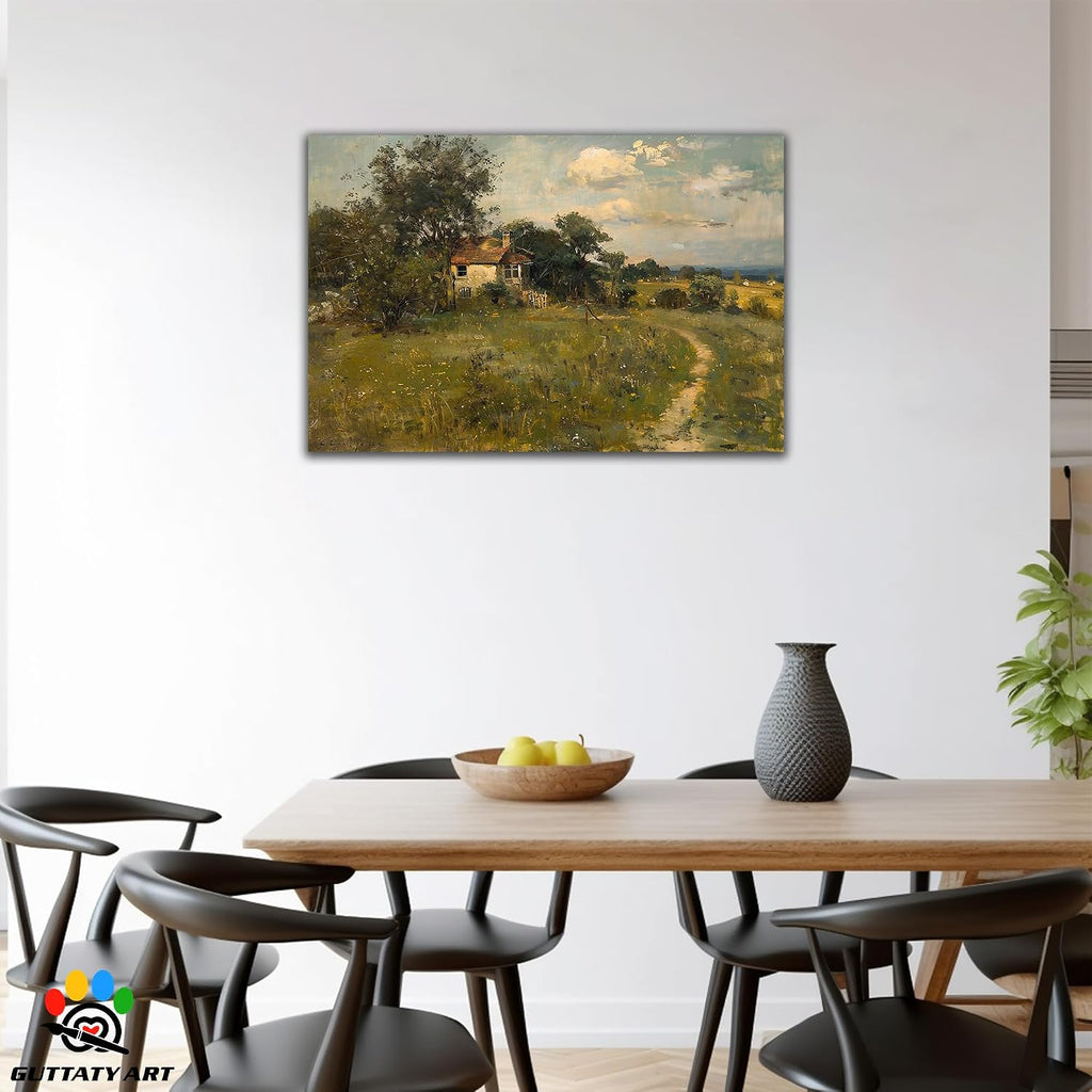 French Farmhouse Home Wall Art Prints, French Cottage and Retro Road Wall Art, Vitage Colorful Wildflower Wall Poster, French Country Natural Landscape for LivingRoom Bedroom Office 32x48 Inch