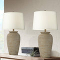 John Timberland Austin 28' Tall Jug Southwest Farmhouse Rustic Modern Table Lamps Set of 2 Sand Toned Ridged Finish Cream Shade Living Room Bedroom Bedside Nightstand House Office Home Kitchen