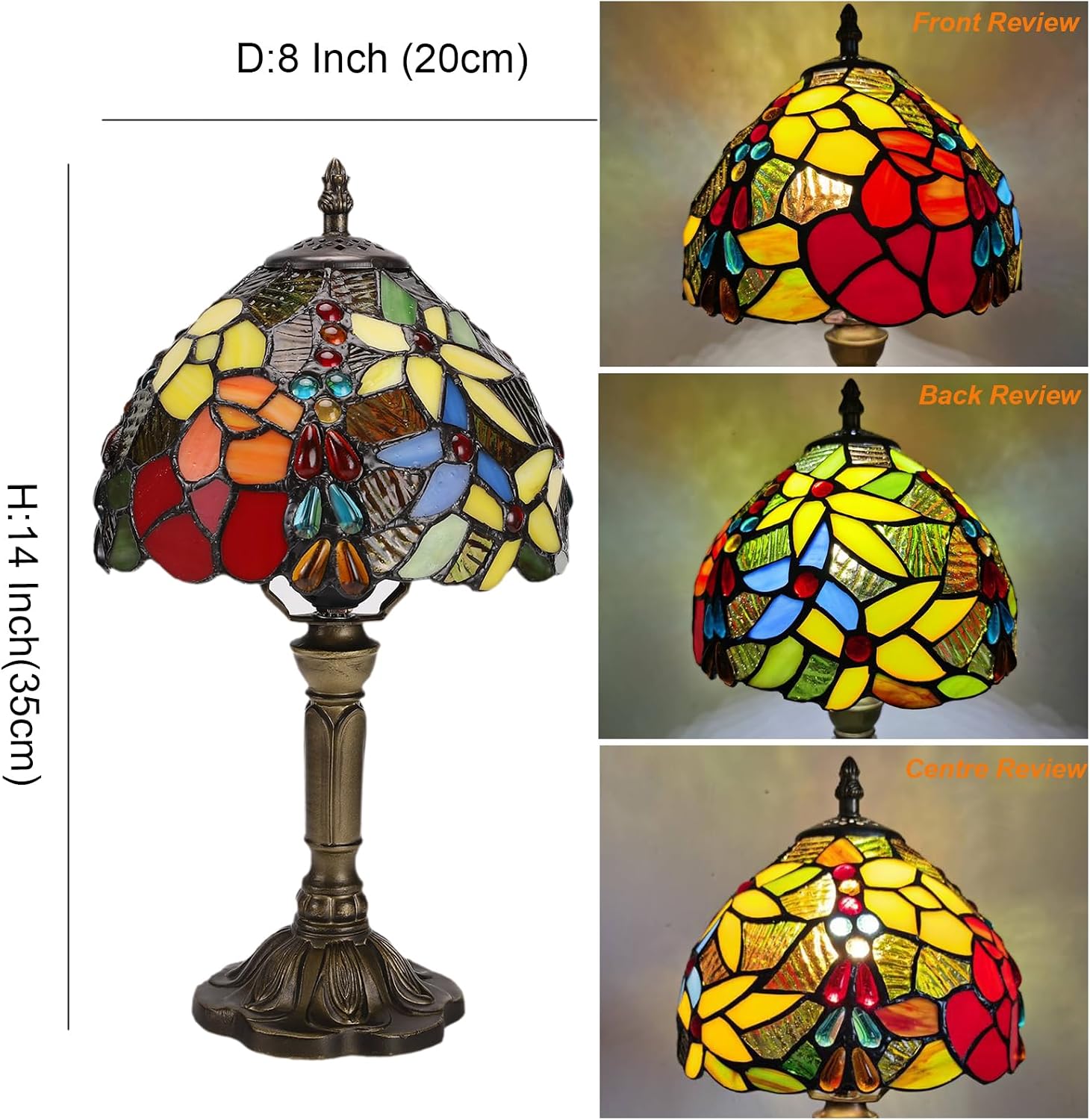 Tiffany Small Table Lamp for Bedroom Set of 2,Bedside Nightstand Lamp Rose Flower Grape Stained Glass Table Lamps for Living Room,3 Color Temperature Home Office Desk Lamp+LED Bulb