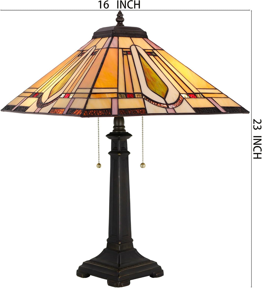 Tiffany Table Lamp Geometry Mission Style Stained Glass 16X16X23 Inches Desk Reading Light for Bedrooms Living Room Study Home Office
