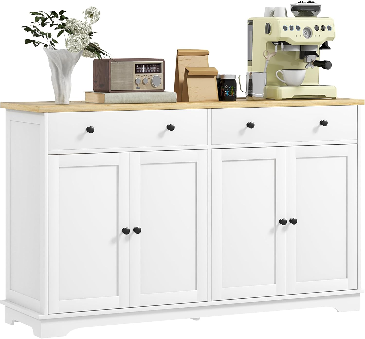 HOMCOM Sideboard Buffet Cabinet with Storage, 55' Modern Kitchen Cabinet with 4 Doors, 2 Drawers and 2 Adjustable Shelves, Coffee Bar Cabinet, White