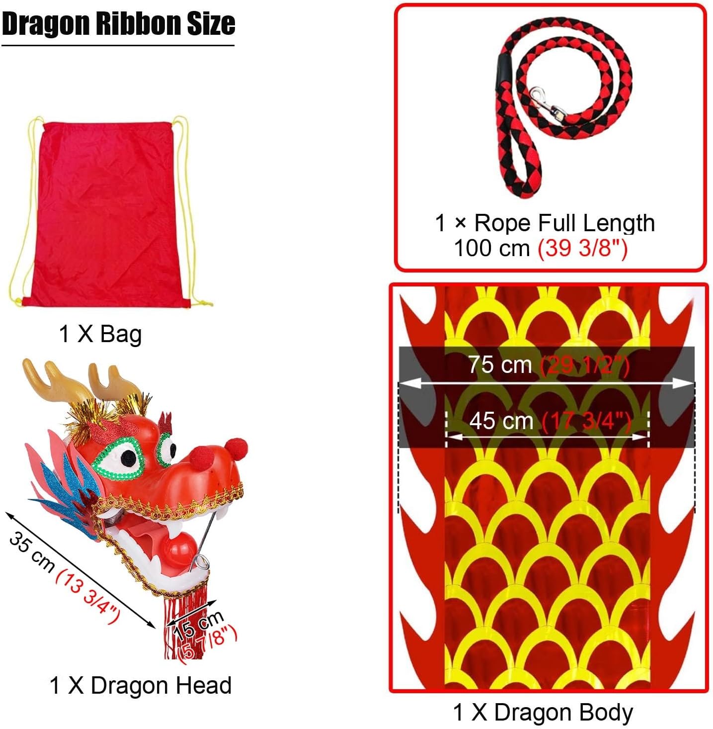Kunovo Dragon Poi White Dance Dragon Flinging Ribbon, Traditional Fitness Spinning Drago Ribbons with Dragon Head, Dragon Poi Set for Juggling/Event Celebration (Size : 10 m (33 ft)), 58741