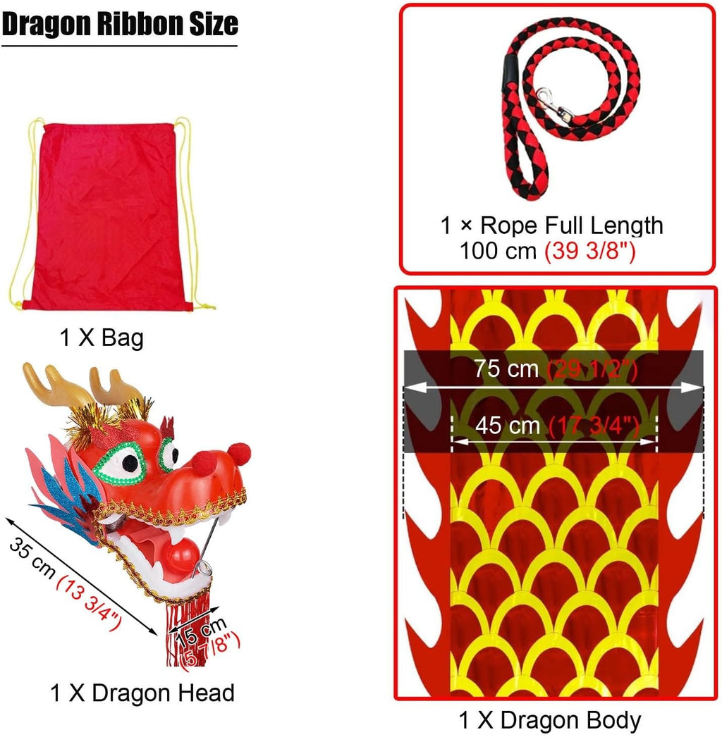 Kunovo Dragon Poi White Dance Dragon Flinging Ribbon, Traditional Fitness Spinning Drago Ribbons with Dragon Head, Dragon Poi Set for Juggling/Event Celebration (Size : 8 m (26 ft)), 58741