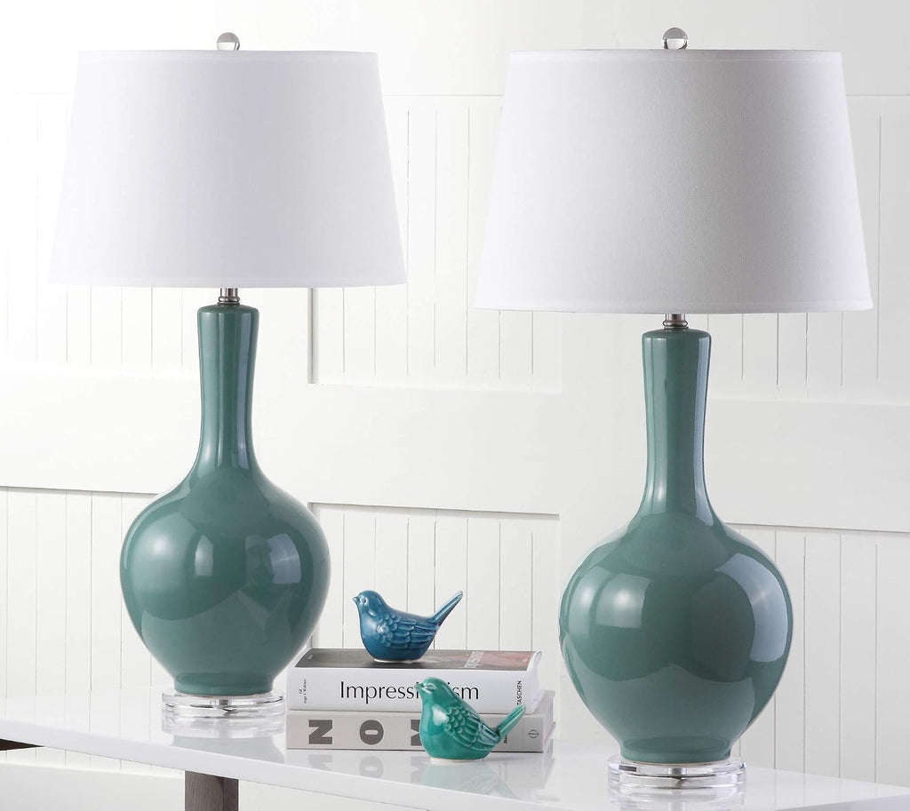Safavieh Lighting Collection Blanche Gourd Teal and White Table Lamp, Set of 2