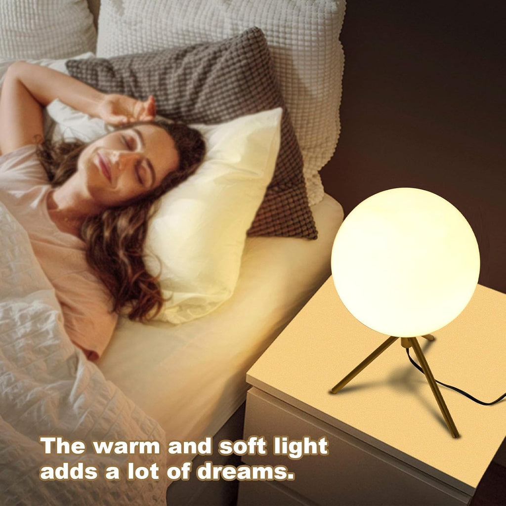 Gold Table Lamps Set of 2, Mid Century Modern Globe Desk Lamp with Milk White Glass Shade Metal Tripod Base, Vintage Bedside Lamp Small Round Table Lamps for Bedroom Living Room Study
