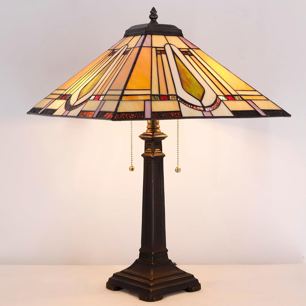 Tiffany Table Lamp Geometry Mission Style Stained Glass 16X16X23 Inches Desk Reading Light for Bedrooms Living Room Study Home Office