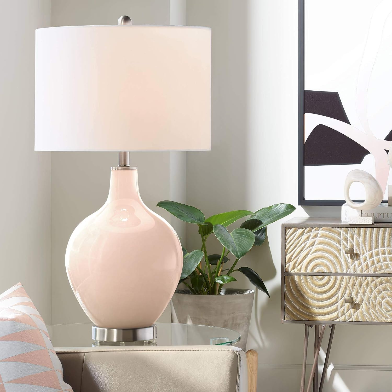 Color + Plus OVO 28 1/2' High Linen Pink Table Lamp