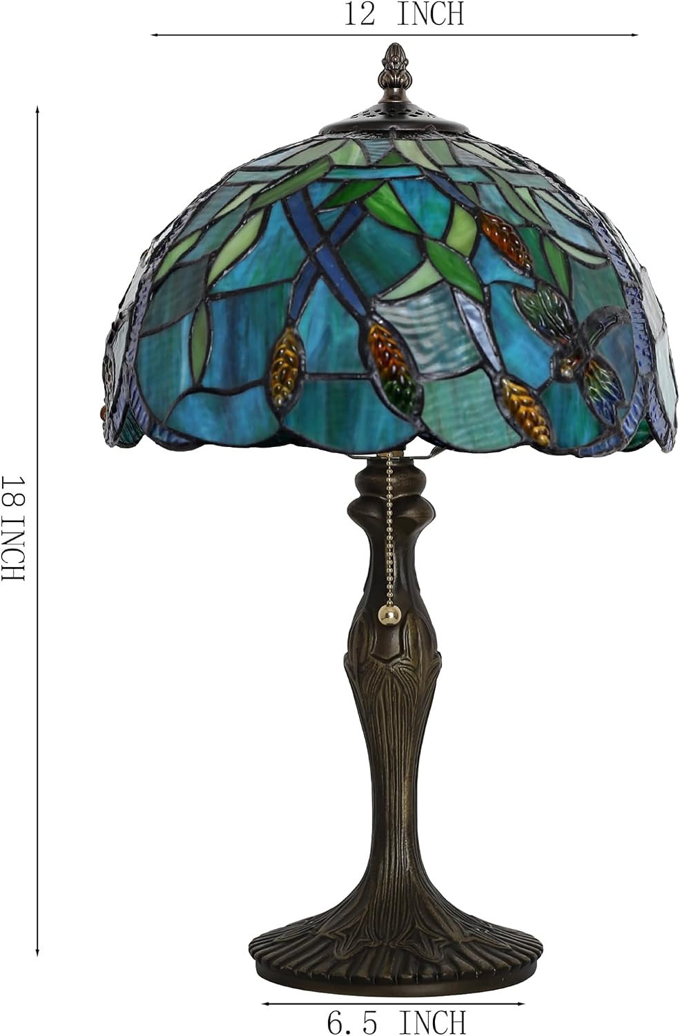 Tiffany Lamp Stained Glass Table Lamp 12' x 19' Wheat Ear Dragonfly Style Decorative Lamp Bedside Reading Lamp for Desk Living Room Bedroom Office Study Light Home Decor Gift