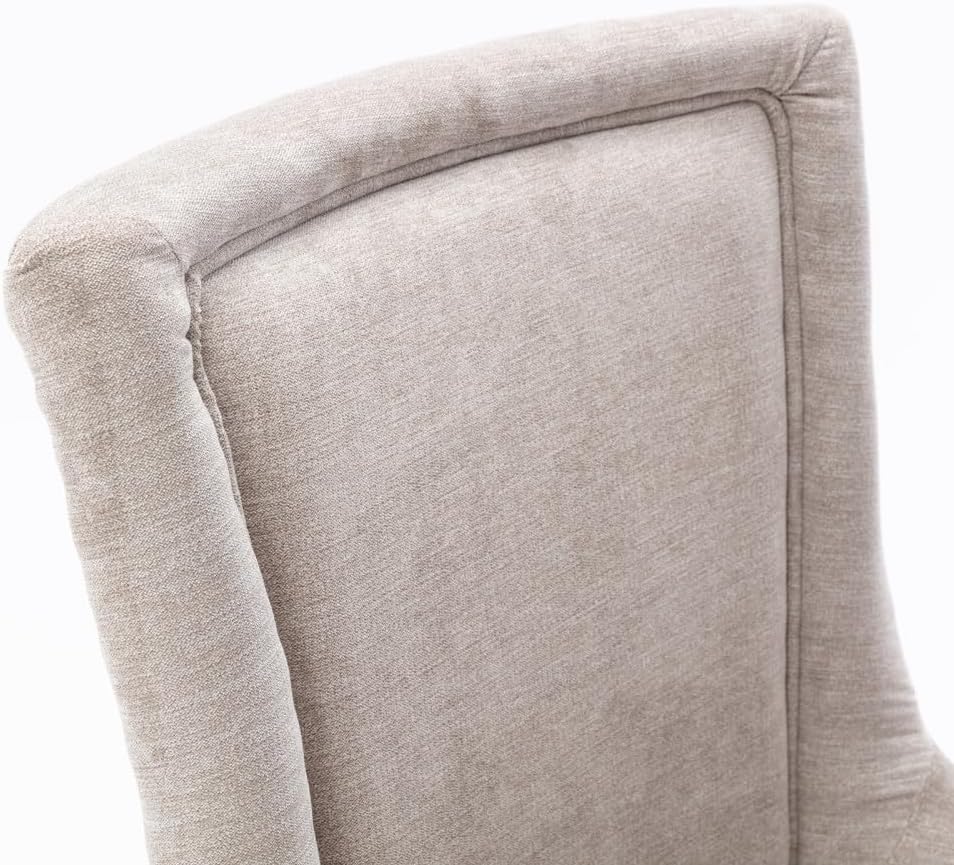 Dining Chairs Set of 2, Thickened Fabric Upholstered Chair with Neutral Solid Wood Legs & Bronze Nailhead Trim, Comfortable Accent Chairs for Dining Room/Kitchen/Living Space(Beige + Fabric)