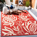 SAFAVIEH Washable Rug Outdoor Courtyard Collection - 7'10' Square, Red & Natural, Non-Shedding & Easy Cleaning, Ideal for Patio, Backyard, Mudroom (CY2961-3707)