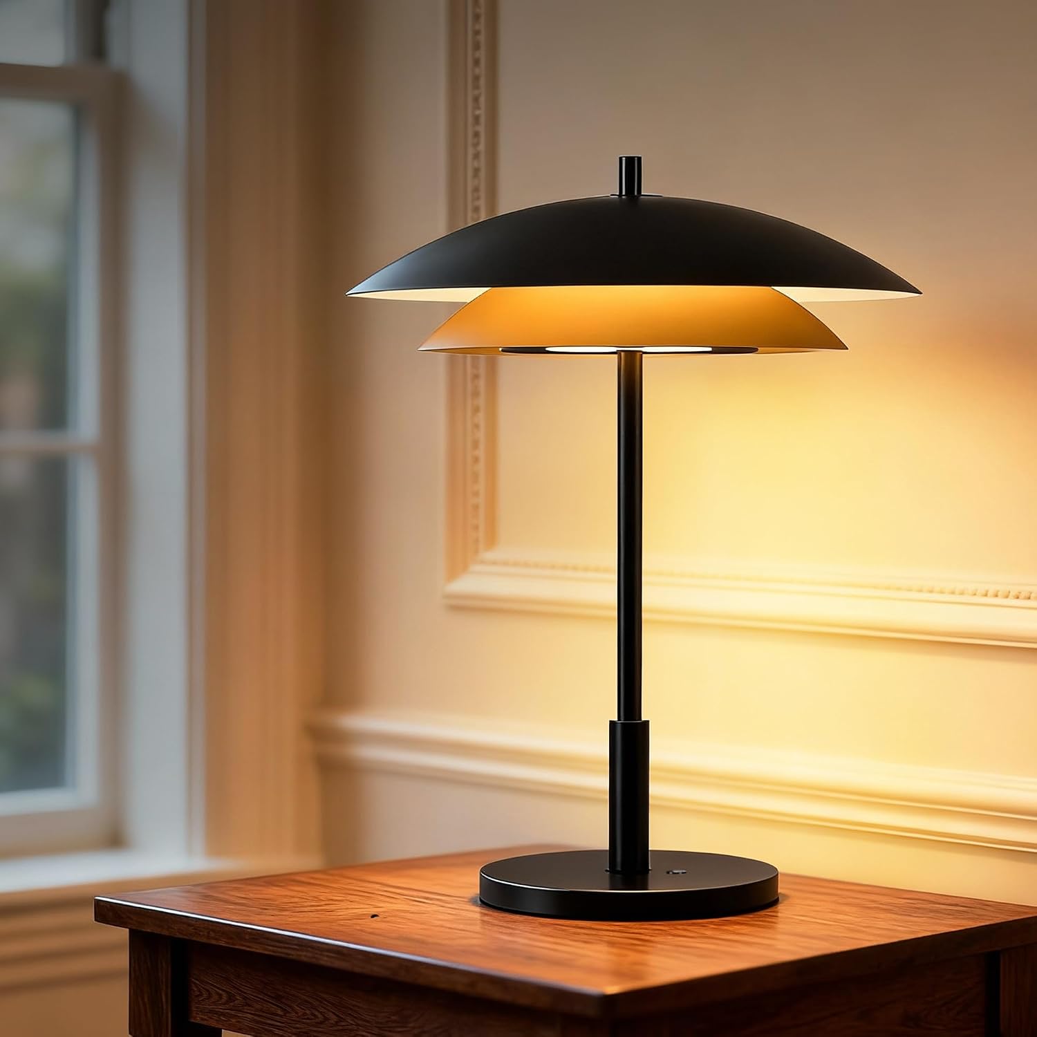 Tubicen Modern Industrial Table Lamp Black and Gold Bedside Nightstand Lamp with Charging Port 3-Color Dimmable 18W LED Modern Plug in Metal Art Deco Touch Lamp for Living Room Bedroom Office 15.7' H