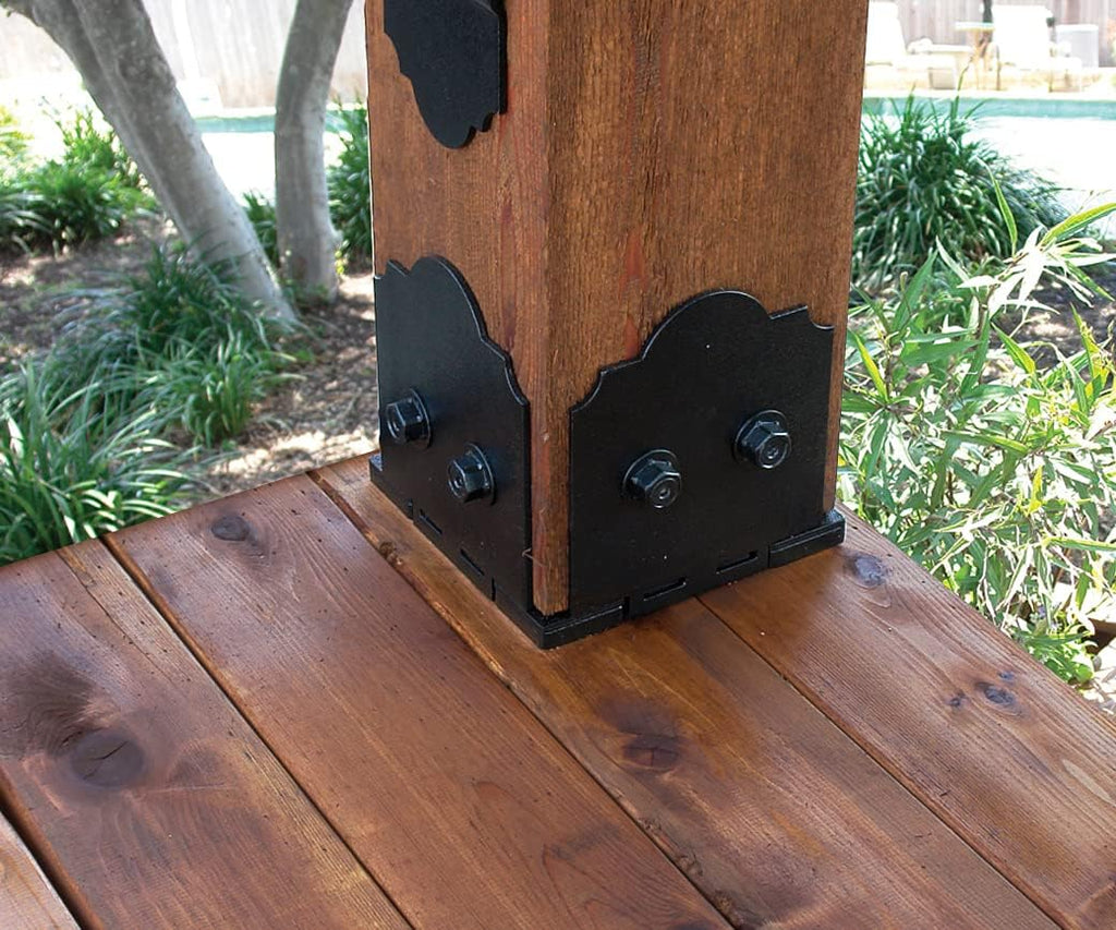 Ozco Laredo Sunset 8x8 Post Base Kit, Includes Decorative Plates, Hex Cap Nuts, OWT Timber Screws, Galvanized Steel for Pergolas | 56609