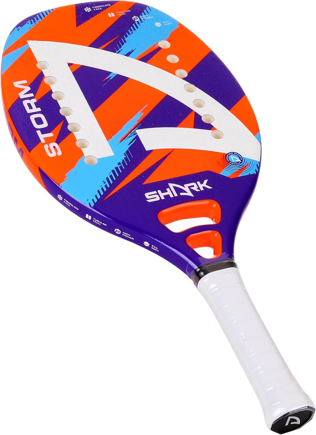 Shark Storm - Professional Beach Tennis Racket | Fiberglass Frame, EVA Soft Core | Beginner Level | Spin-Generating Micro-Granule Face Texture | Includes Cover