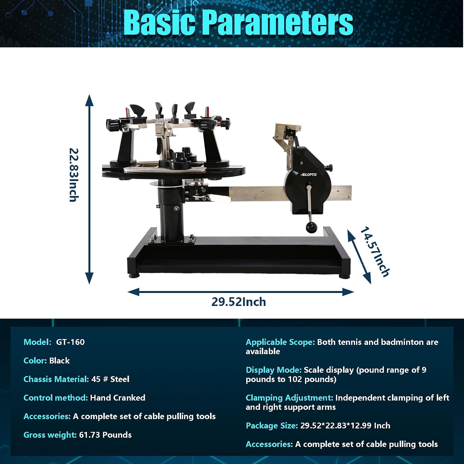 GT-160 Tennis Racket Stringing Machine Manual Desktop Progression Racket String Tools, with Tools and Accessories