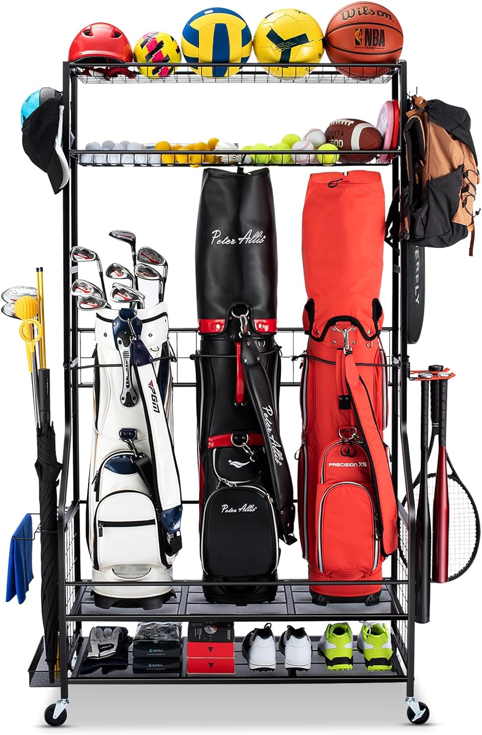 FHXZH Golf Bags Storage Garage Organizer - Stand for Single Golf Bags, Clubs, and Equipment Accessories with Wheels