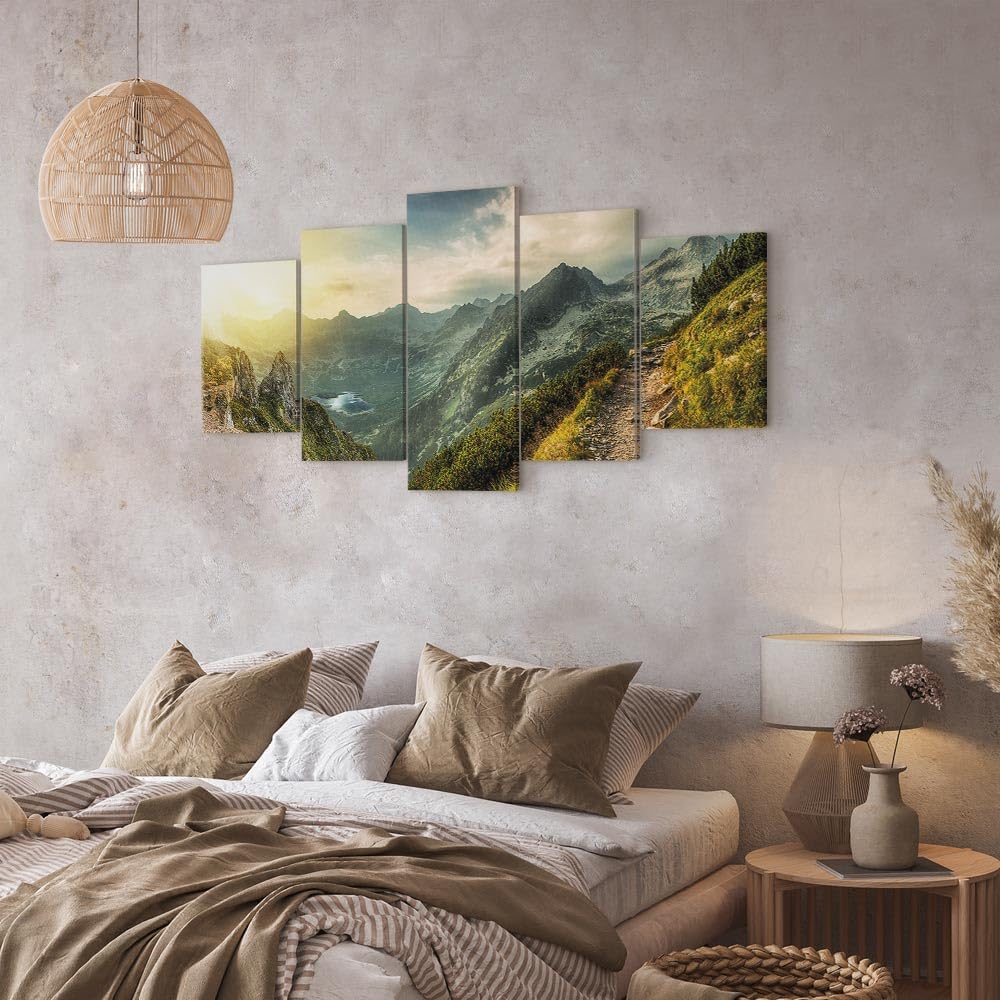 artgeist Acoustic Canvas Wall Art Nature Mountains 40x20 in - 5pcs Picture with Acoustic Foam Sound Print Artwork Room Acoustics Soundproofing Landscape Sky c-B-0037-b-m