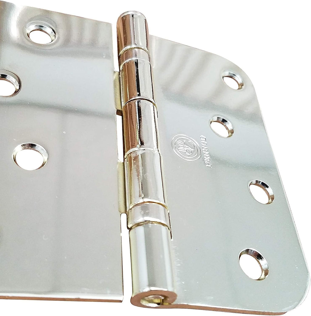Hinge Outlet 4 Inch with 5/8 Inch Square Radius Ball Bearing Door Hinges, Heavy-Duty Steel, Removable Pin (Polished Brass,12 Pack)