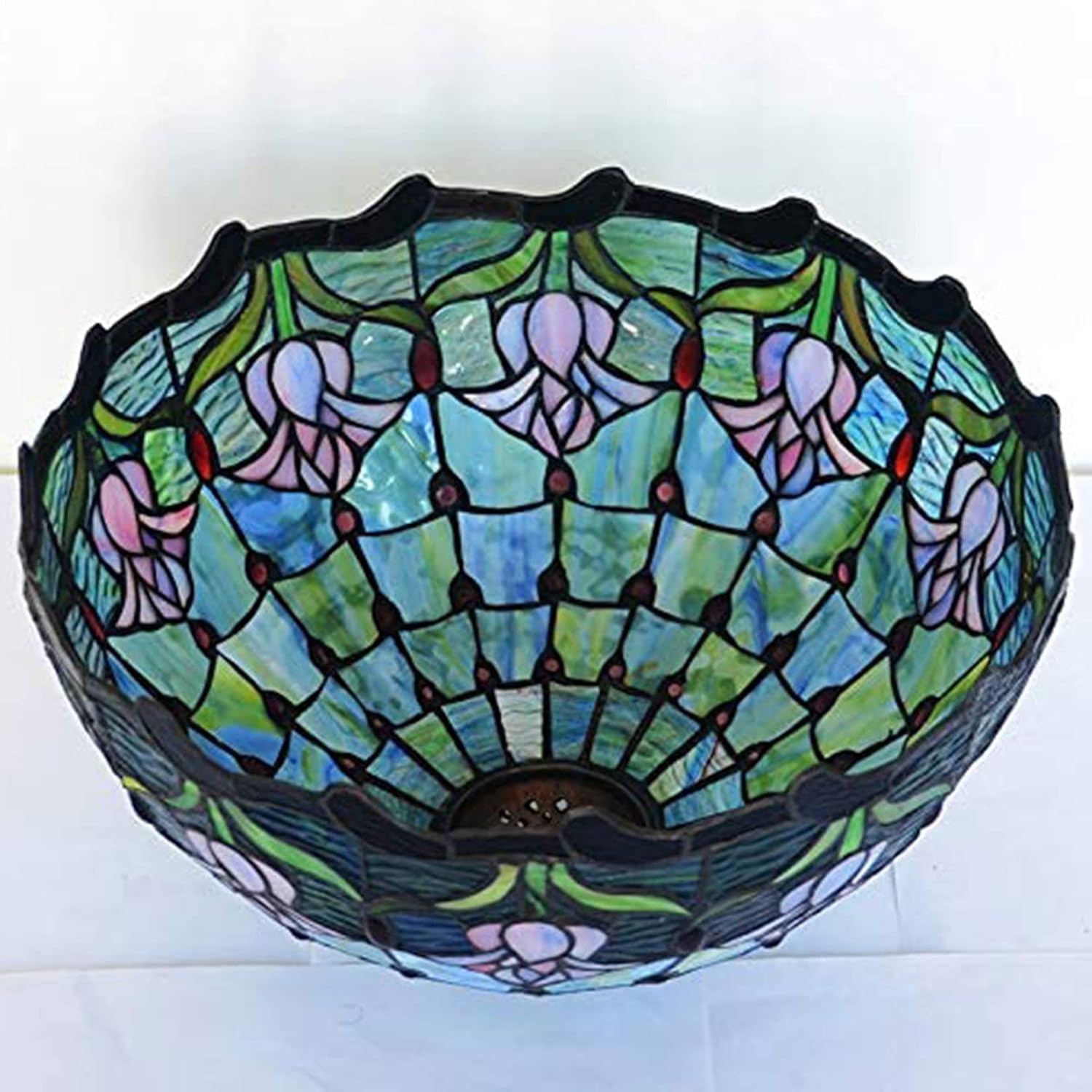 Tiffany Style Tulip Lamp Shade Replacement 16 Inch Wide Victorian Style Stained Glass Blue Pink Lampshade for Table Desk Floor Ceiling Pendant Light Accent Lamp