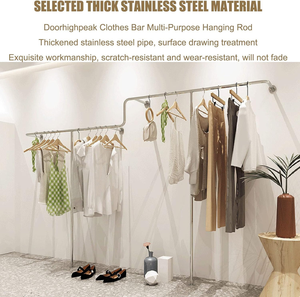 Creative Display Garment Rack in Boutique Clothing Stores, Wall Mounted Storage Clothes Shoe Bag Pipe Shelf, Retail Hanger Cloakroom Clothes Rod Bathroom to(One Color-Length 150CM