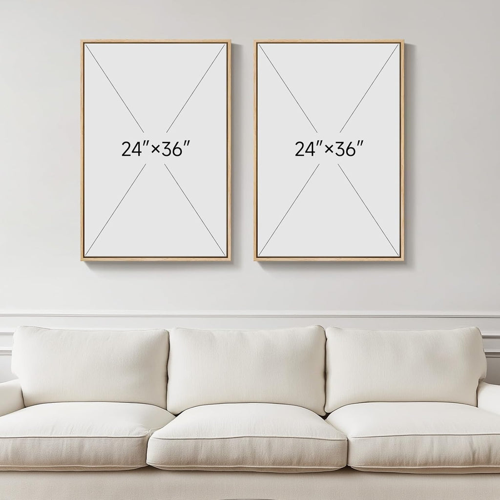 mxart Framed Sage Green Abstract Wall Art for Living Room, Large Set of 2 Abstract Landscape Canvas Artwork for Walls, Minimalist Painting Print for Bedroom Dining Room Office Hallway Wall Decor, 24x36 Inch