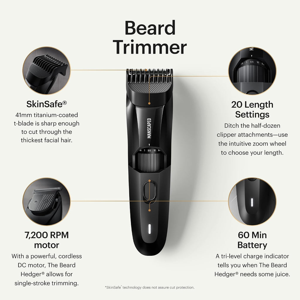 MANSCAPED® The Chairman™ PRO Men's Electric Foil Face Shaver & The Beard Hedger® Men's Beard Trimmer, 20 Length Adjustable Blade Wheel, Stainless Steel T-Blade for Precision Facial Hair Trimming