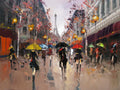 24 Romantic Paris Eiffel Tower Art - Oil Painting on Canvas, Fashionable Girls Umbrellas, Pink Rainy Atmosphere, Elegant Cityscape Wall decor. Hand-Painted Parisian Street Art by College Teachers