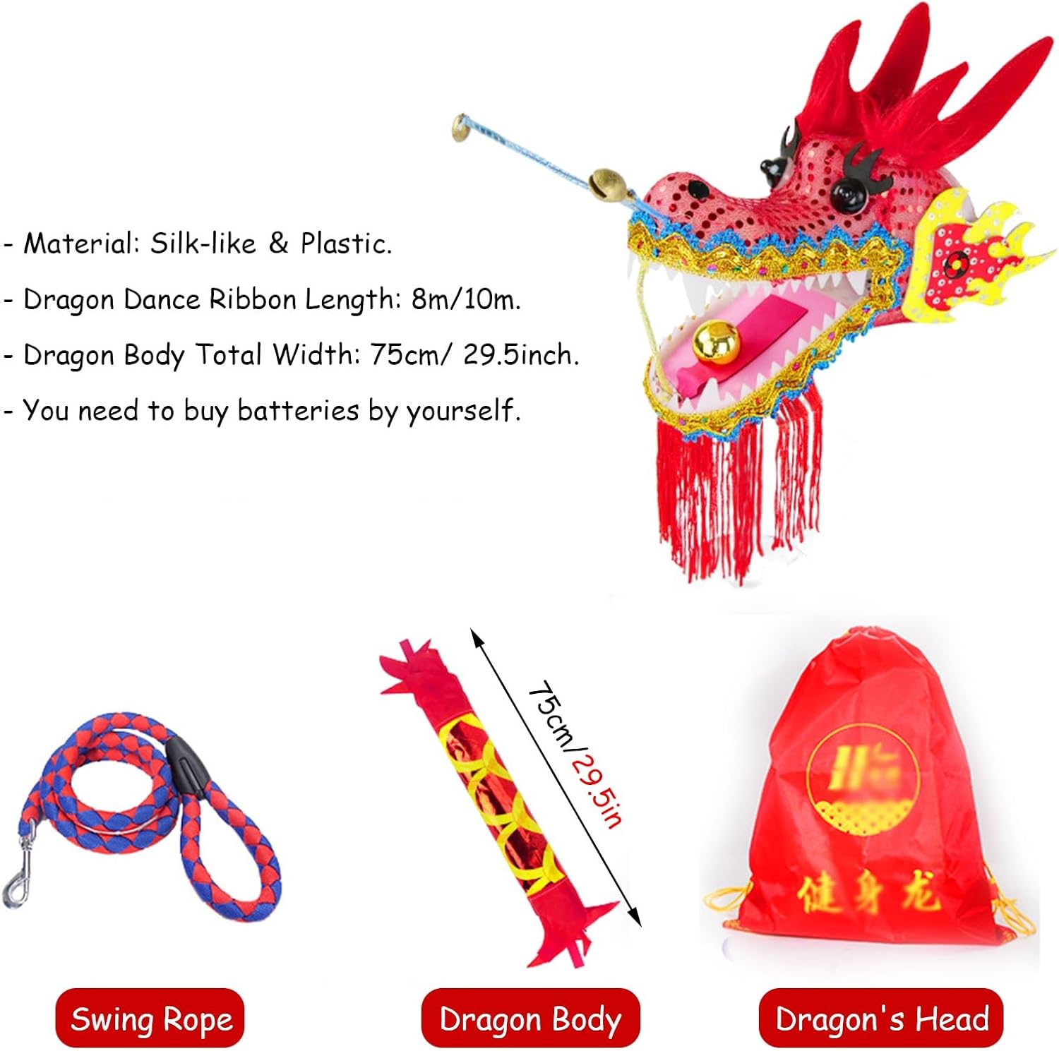 Dragon Silk-Like Flowy Spinning & Shaking Poi, Colorful Light Up Dragon Scale Pattern Dragons Dance Fitness Throw Streamer, Ribbon Toy for Colleagues/Parents Gifts