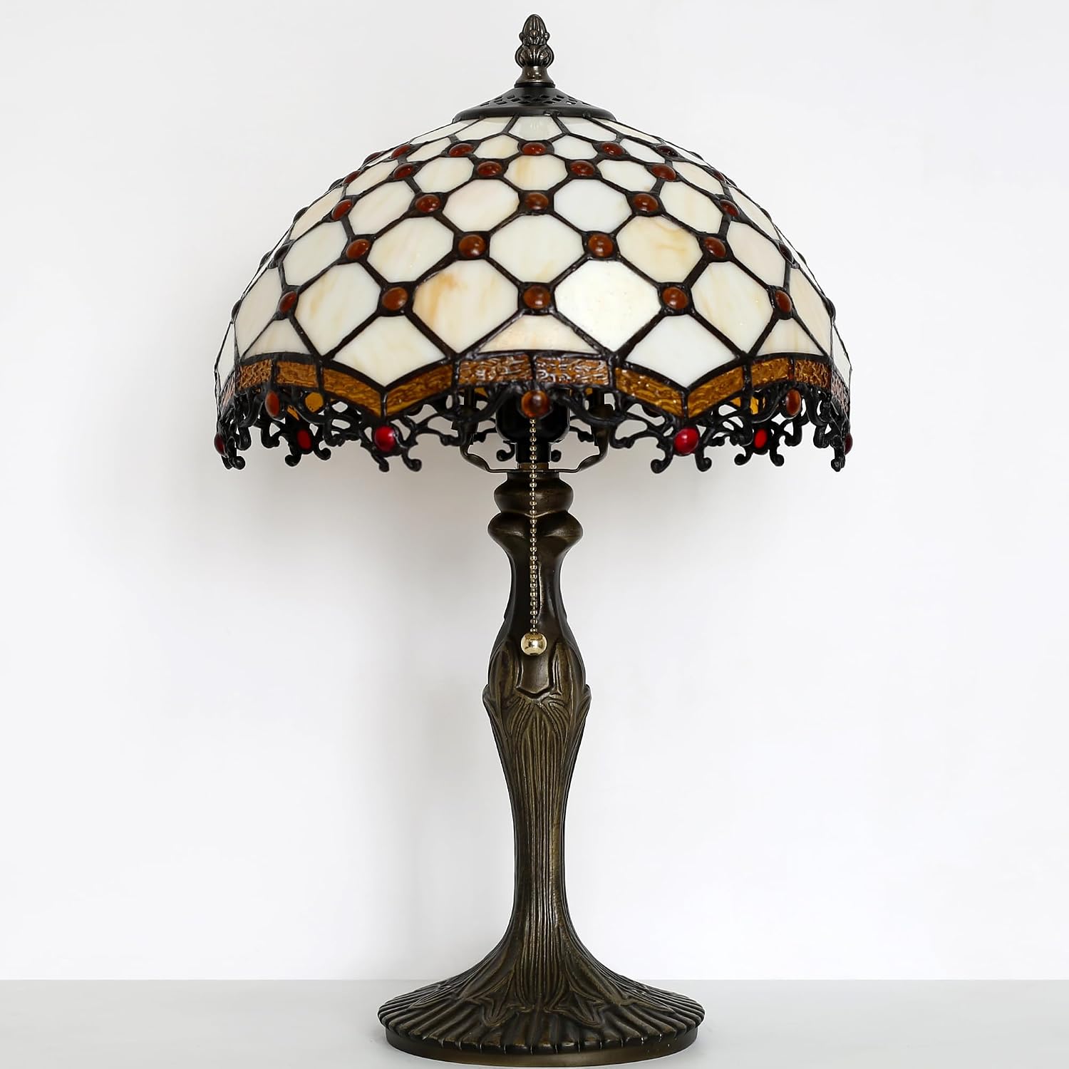 Tiffany Lamp Stained Glass Table Lamp 12 x 19' Phoenix Tail Beads Style Bedside Reading Lamp Decorative Light for Desk Living Room Bedroom Office Study Light Home Decor Gift