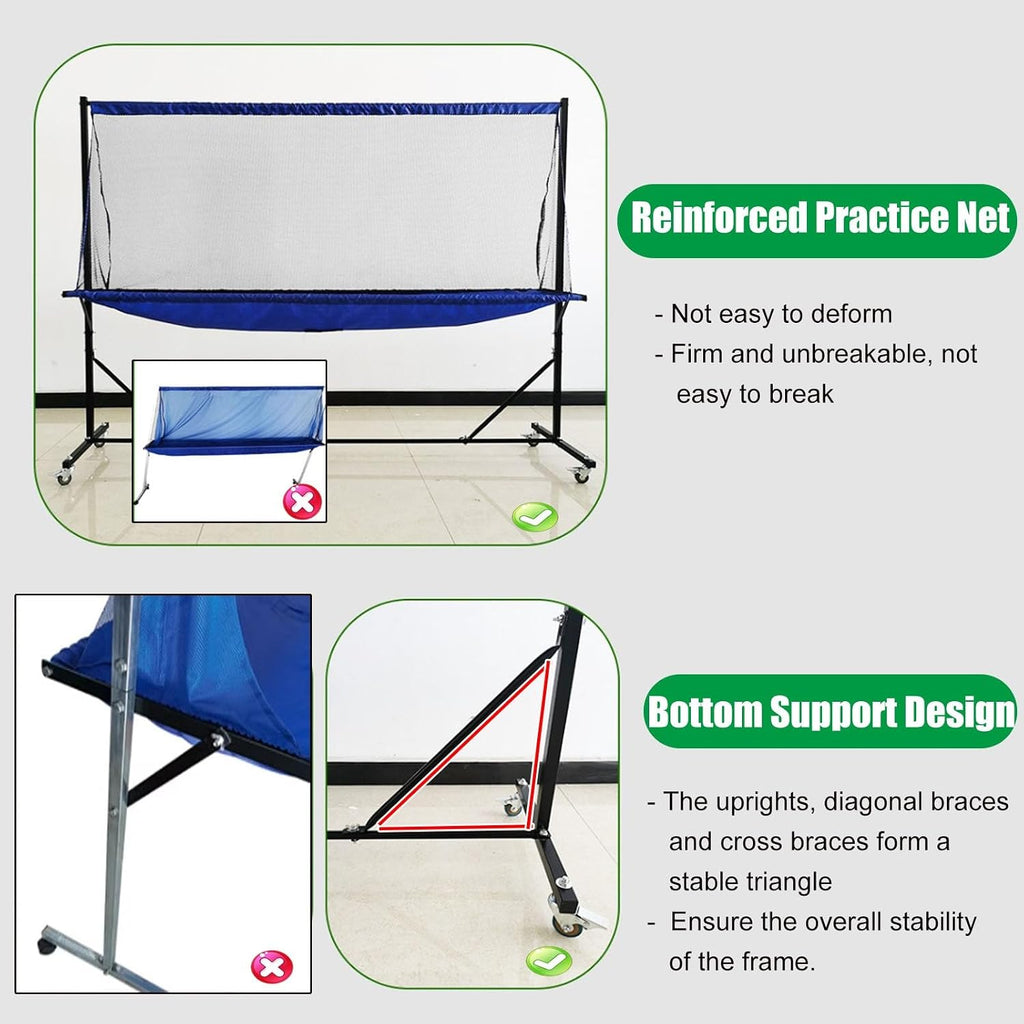 Adults & Kids Training Table Tennis Ball Catcher Net, Movable Ping Pong Practice Collection System for Ball Shooters Multi-Ball Drills and Serve Practice, Metal Frame Recycle Catching Equipment