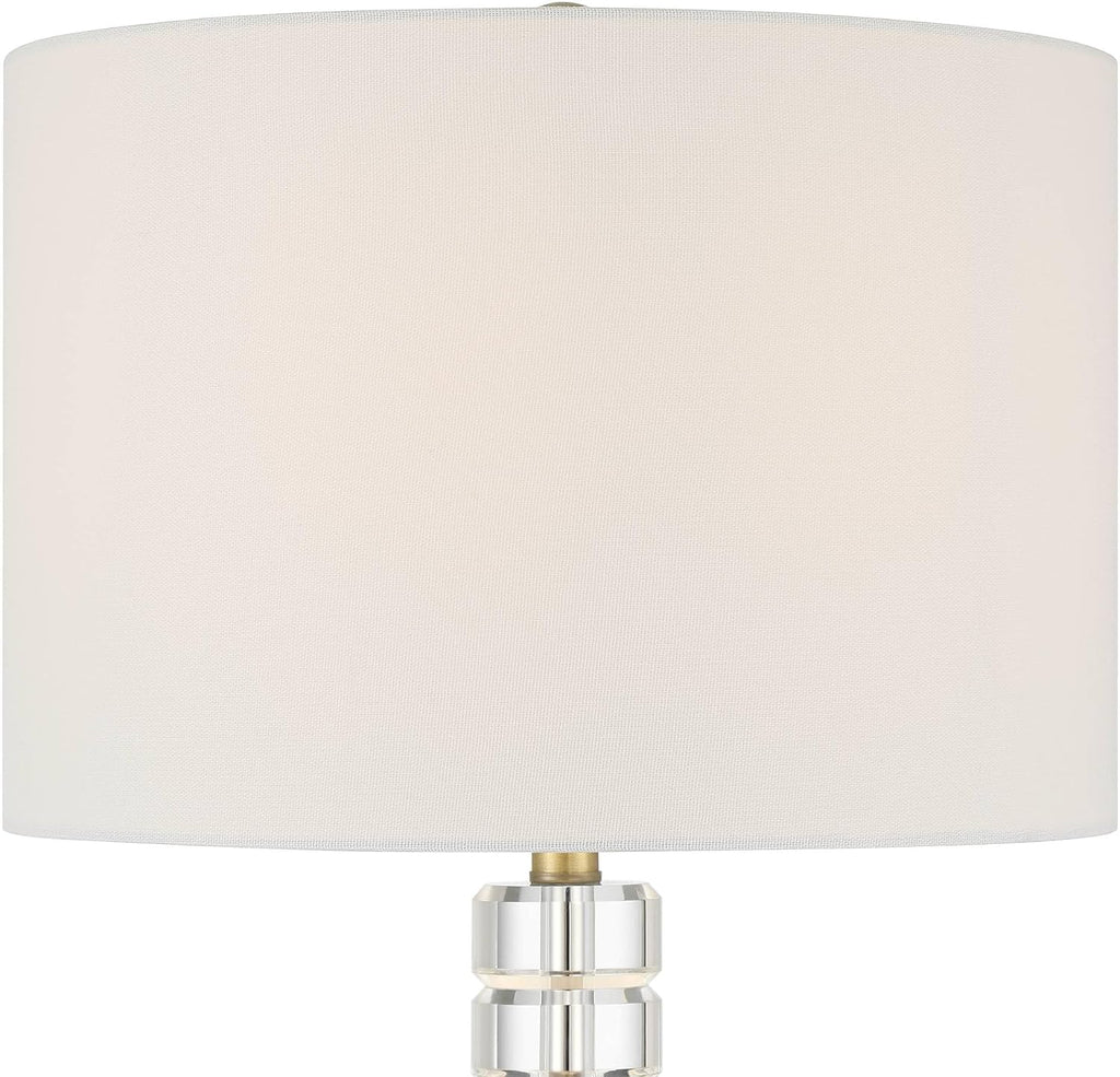 Possini Euro Design Cecil 31' Tall Large Modern End 3-Way Table Lamp Clear Gold Brass Finish Acrylic Metal Single Fabric White Shade Living Room Bedroom Bedside Nightstand House Office Home Reading