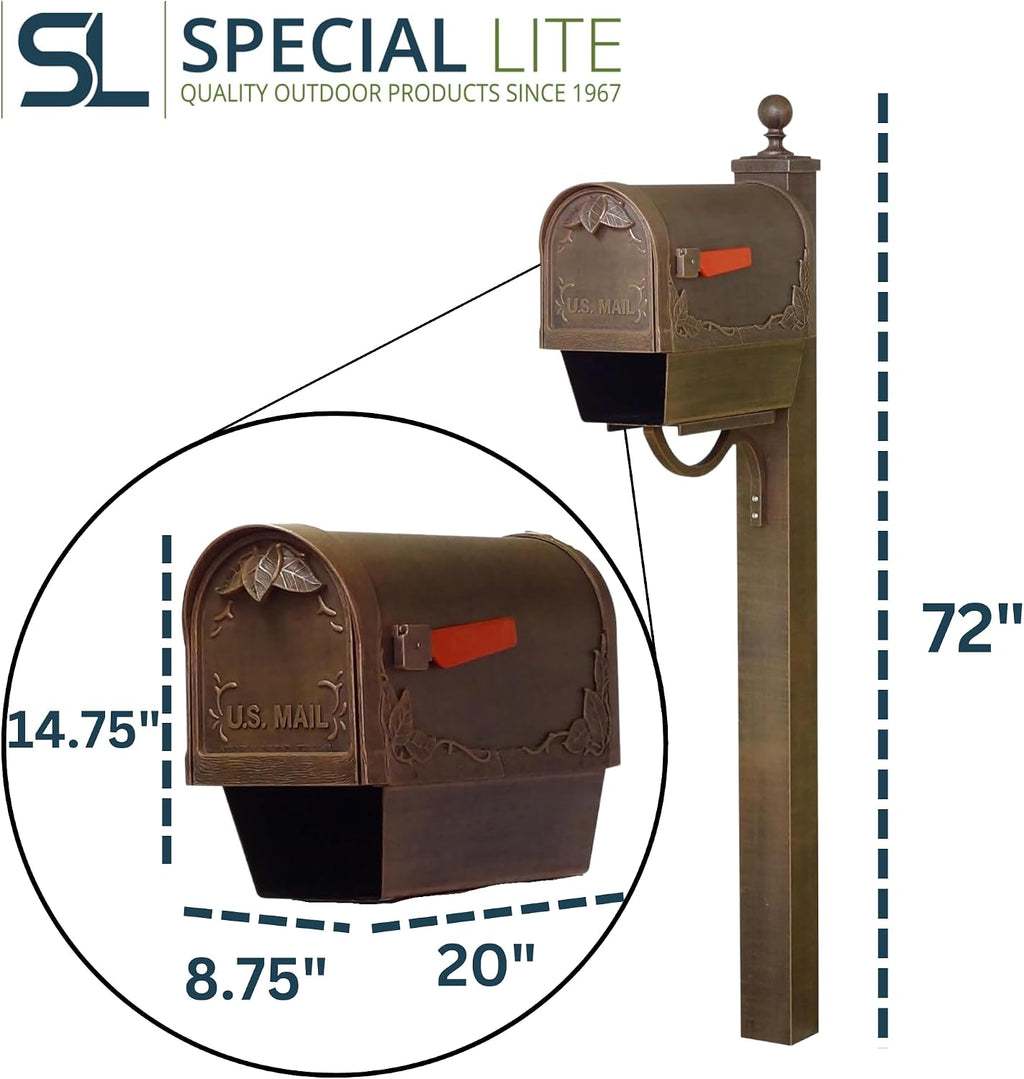 Special Lite Floral Curbside Mailbox with Paper Tube with Springfield Post - Copper Aluminum Mailbox with Post - SCF2003-SPK710-CP