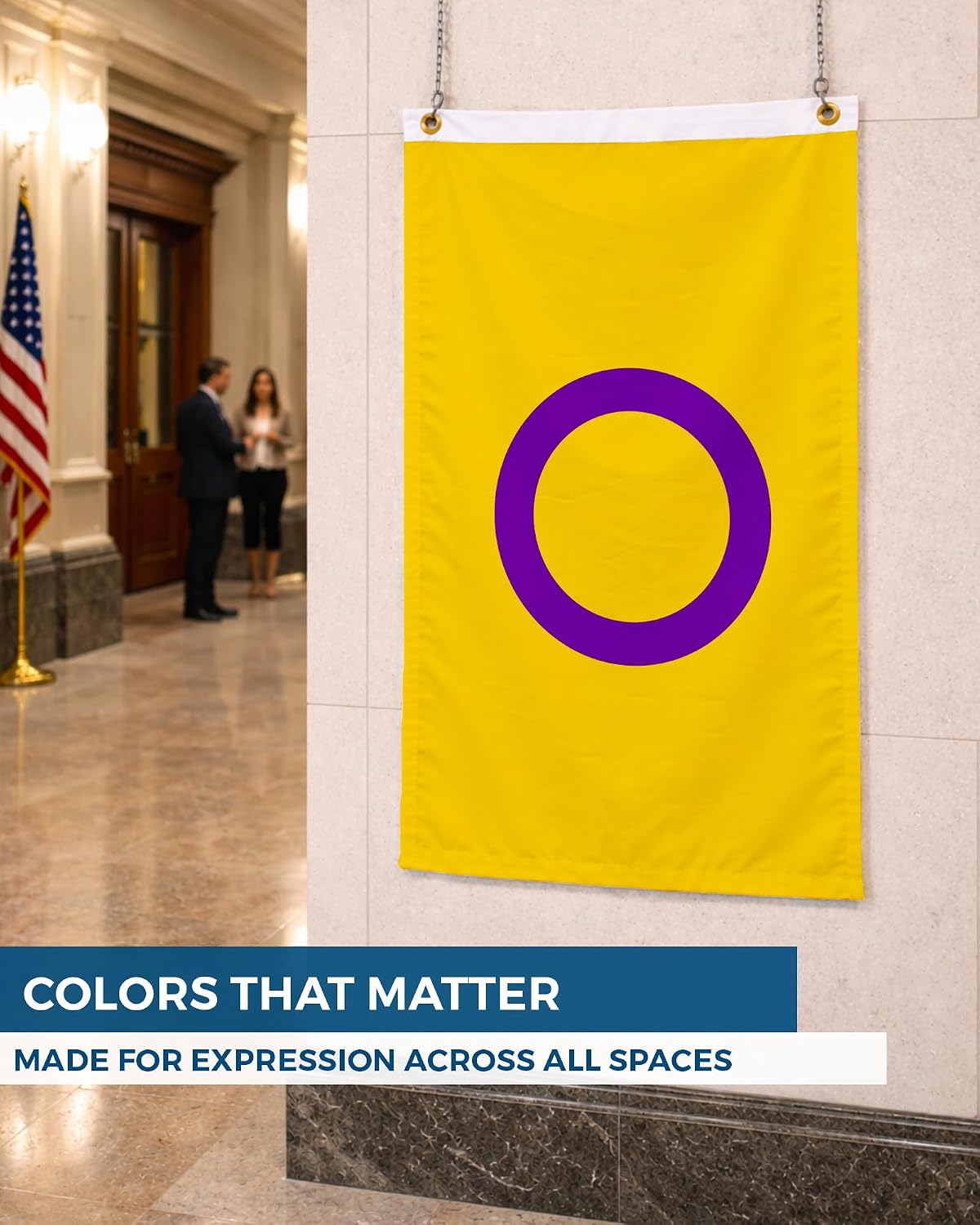 AGAS Intersex Pride Flag LGBTQ Pride 6x10 Ft - Double Sided 1 Ply 200D Nylon Brass Grommets Stitched Edges 100% Bleed Through Fade Resistant Indoor Outdoor