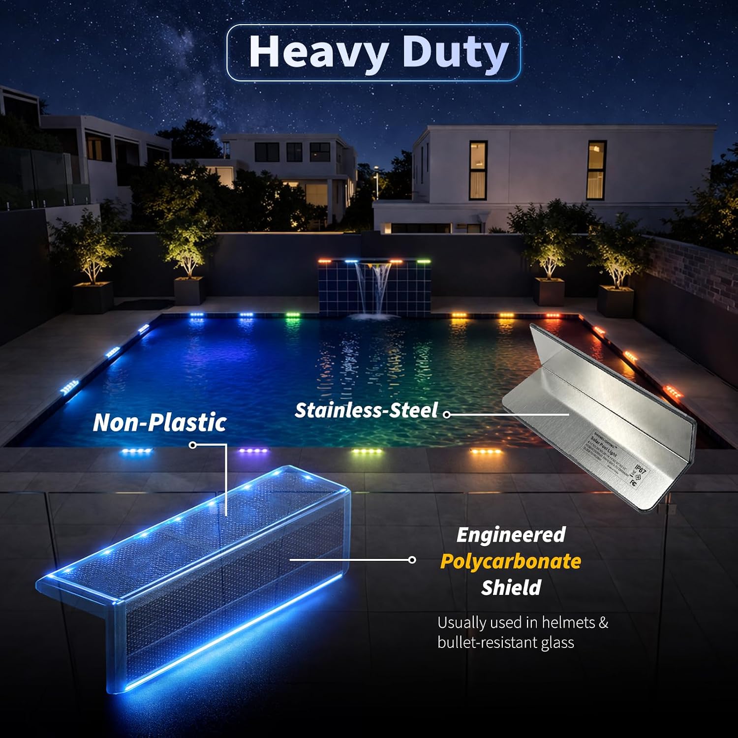 SHONELIGHTING Solar Pool Lights, 12-Color Poolside Lights for Inground Pool, Ultra-Thin 2-Way LEDs for Edge & Deck with Remote, Heavy Duty Stainless Steel Outdoor Waterproof for Swimming (RGB-W, 6PK)