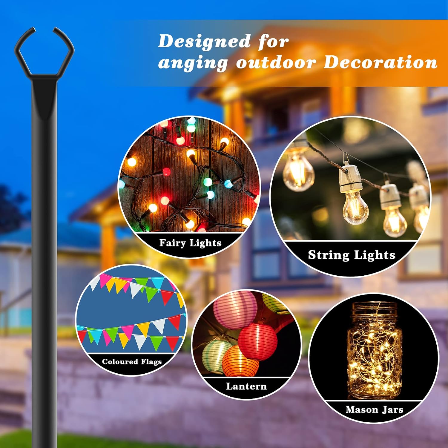 Mutovlin 8 Pack String Light Poles,10 Ft Light Poles for Outside String Lights,Outdoor Lights Pole with Fork,Metal Poles Stand for Patio Deck Backyard