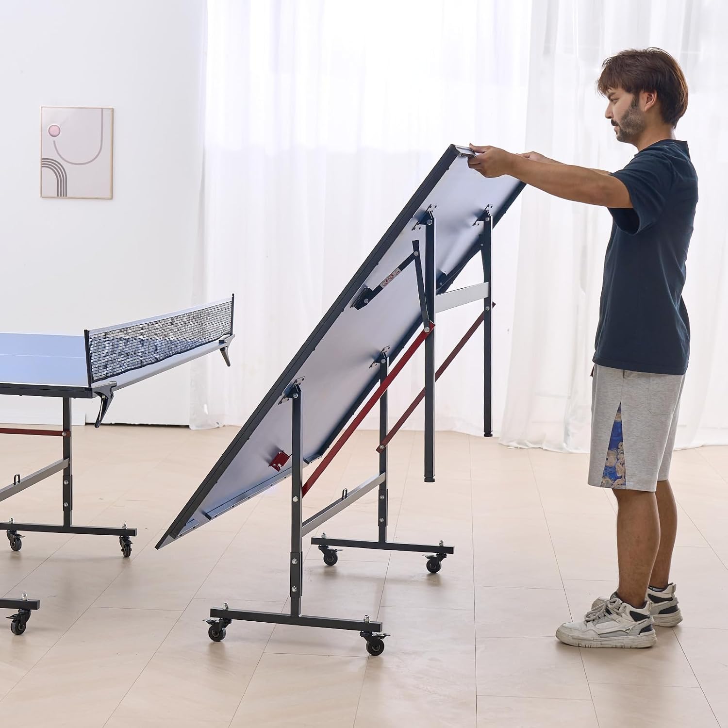 VEVOR Ping Pong Table, Professional Table Tennis Game, Indoor MDF Portable Table Tennis Table, Foldable Ping Pong Table with Quick Clamp Net and Lockable Wheel, 10 Minute Easy Assembly, 12mm Tabletops