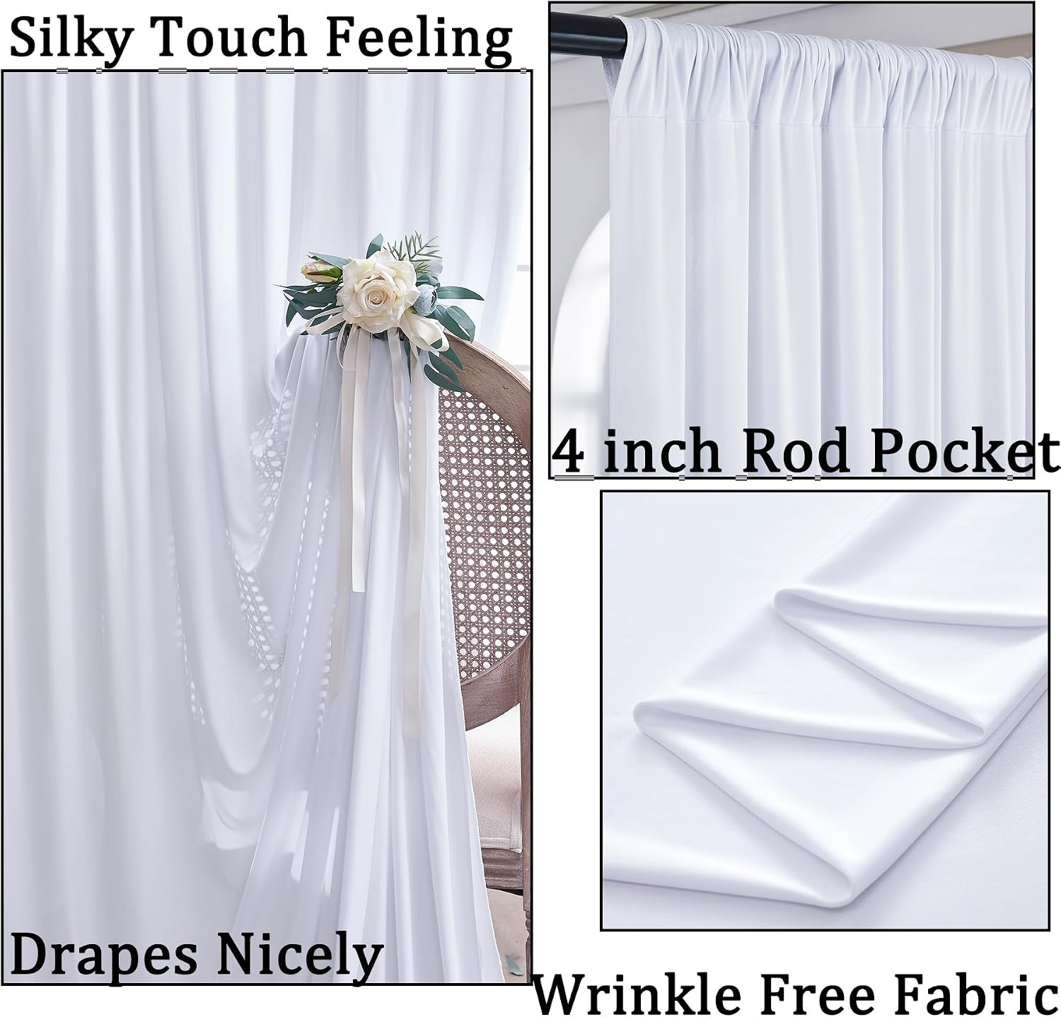 60ftx10ft Wrinkle Free White Backdrop Curtains for Parties, Silky Polyester Photo Backdrop Drapes 12 Panels 5x10ft Back Drop Cloth for Wedding Birthday Baby Shower Photography Background