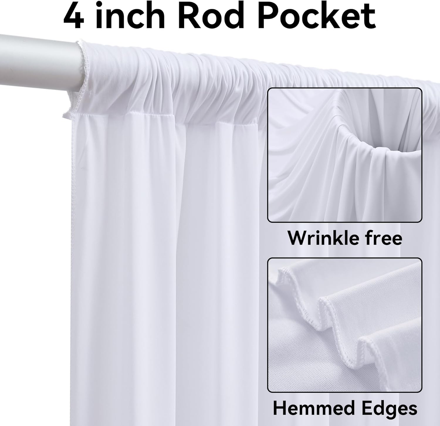 10 Panels 5x12ft White Backdrop Curtains for Wedding Parties, Wrinkle Free Polyester 12 ft Long Photo Backdrop Drapes Back Drop Cloth Drapery for Birthday Baby Shower Ceremony Photography Background