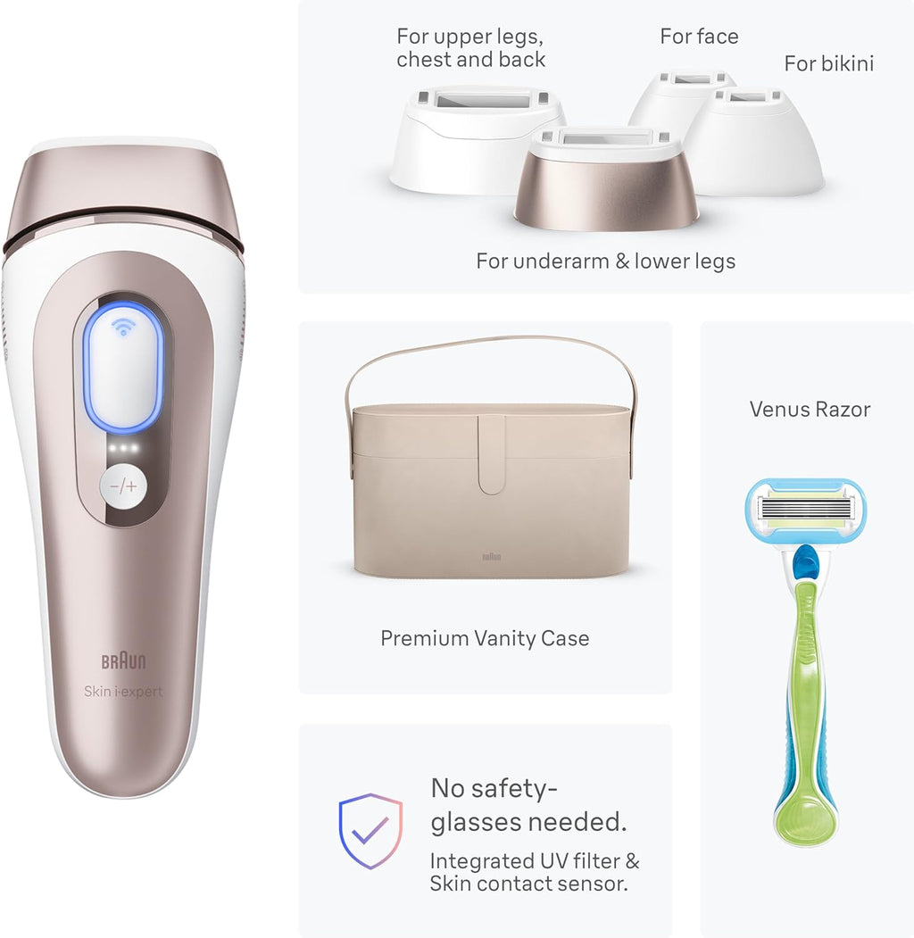 Braun Smart IPL, Skin i·Expert Pro 7, VOGUE's Best Hair Removal Device, IPL Hair Removal for Women and Men, Permanent Laser Hair Reduction At-Home, World's 1st Smart App, 4 Heads, IPL7387