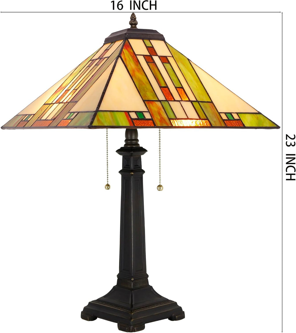 Tiffany Table Lamp Blue White Brown Mission Style Stained Glass 16X16X23 Inches Desk Reading Light for Bedrooms Living Room Study Home Office