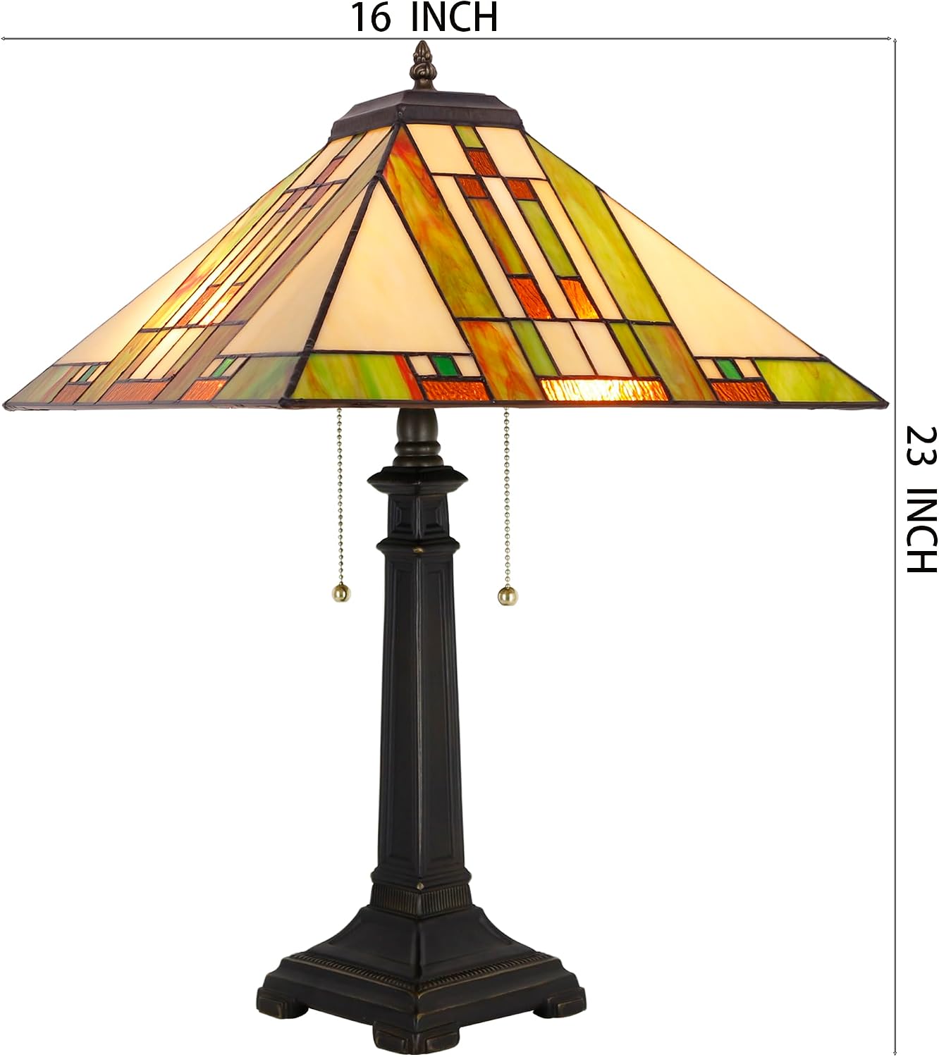 Tiffany Table Lamp Blue White Brown Mission Style Stained Glass 16X16X23 Inches Desk Reading Light for Bedrooms Living Room Study Home Office