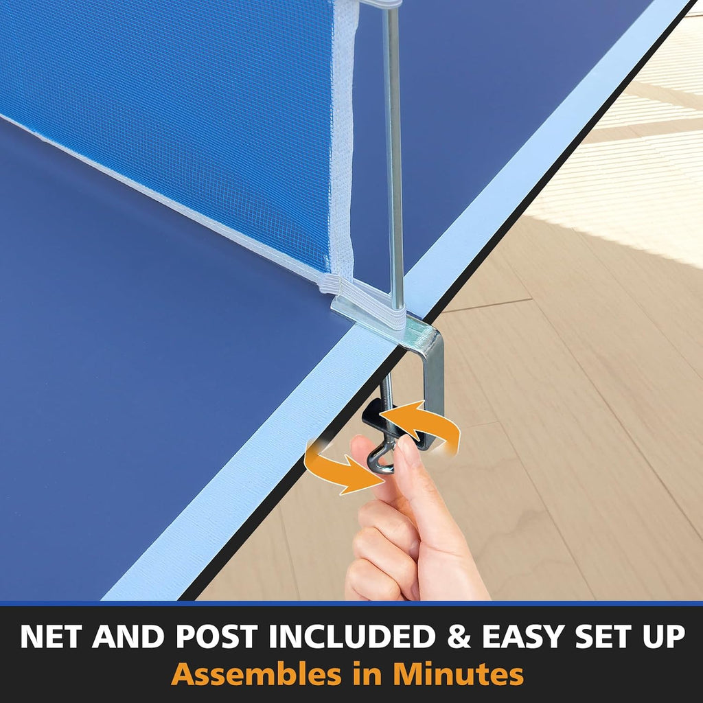 Ping Pong Table Top for Billiard Table, 7FT/8FT/9FT Foldable Table Tennis Table Topper for Pool Table, Indoor Outdoor Table Tennis Conversion Top w/Net & Premium Foam Padding (Blue, 9x5 FT)