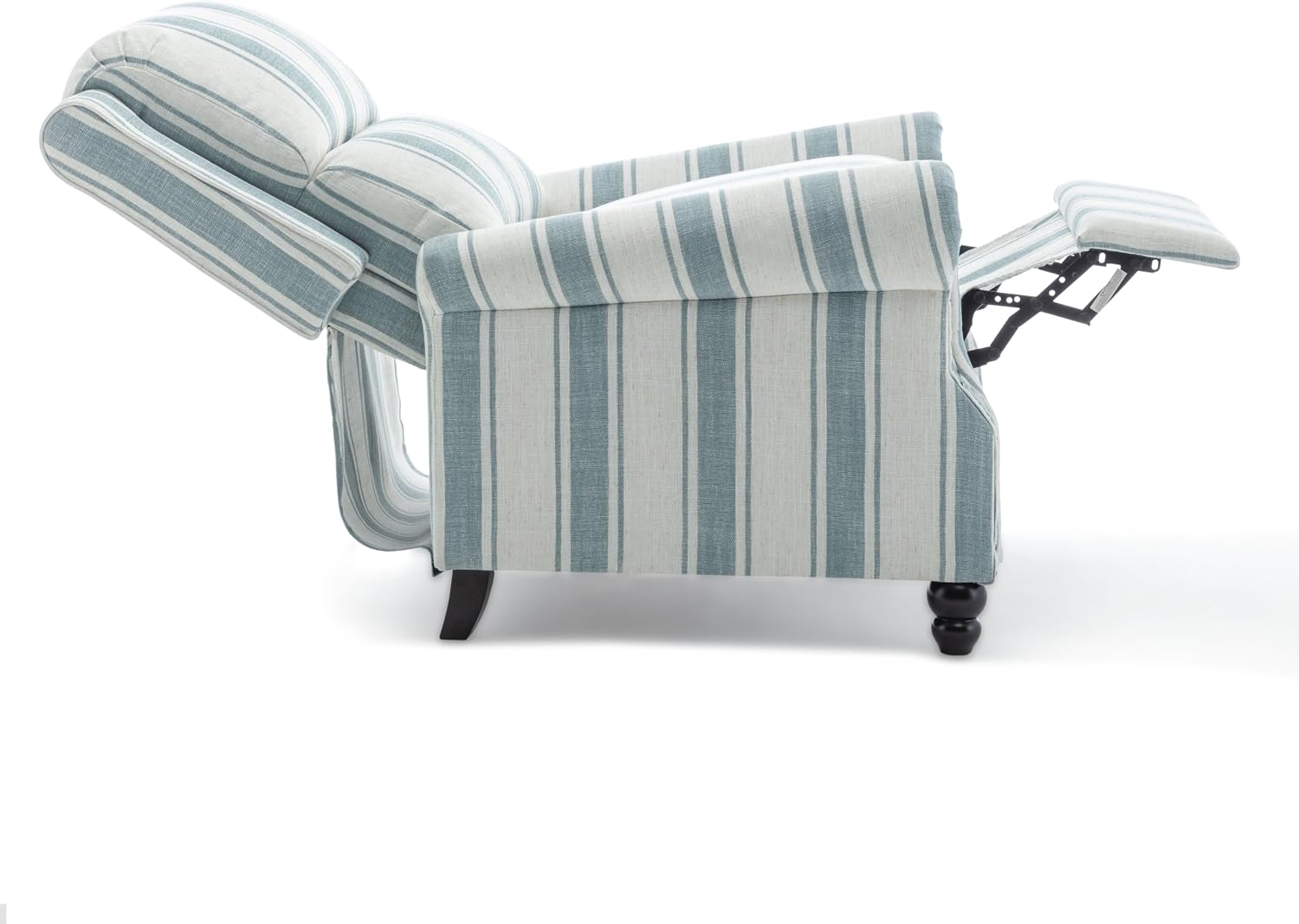 Pushback Recliner Chair, Comfy Fabric Wingback Recliner Chair, Upholstered Armchair Push Back Recliner with Wood Legs, Rivet Trim Single Sofa Accent Chair for Living Room, Bedroom, Blue Stripe