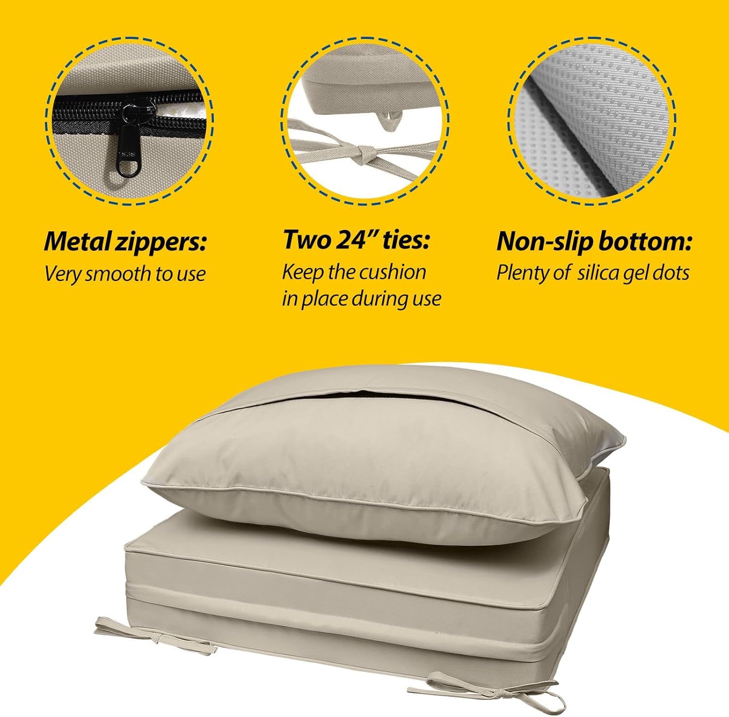 AAAAAcessories Outdoor Seat Cushions for Chairs, Fade-Resistant, Waterproof Patio Furniture Replacement Cushions, 20' x 18' x 3' + 20' x 17', Set of 4, Khaki Beige