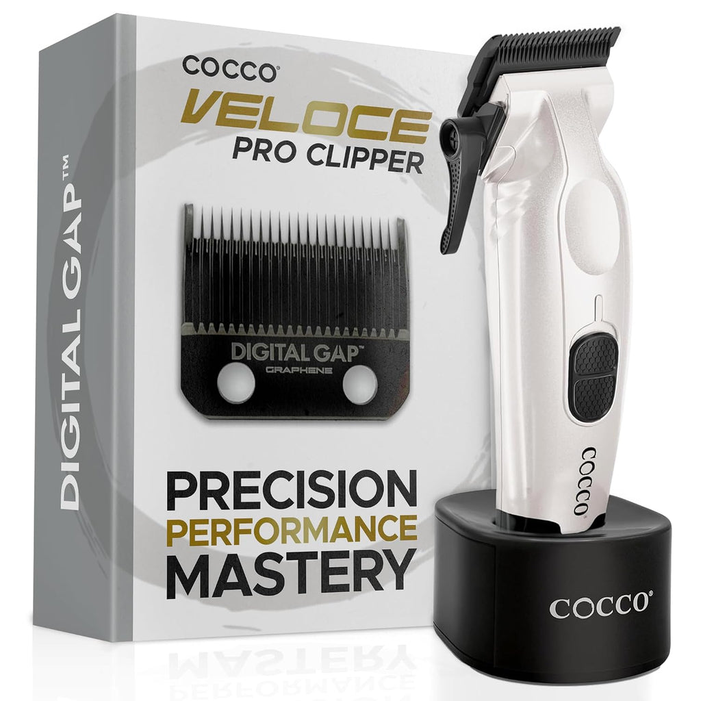Cocco Veloce Pro Clipper, Digital Gap Ambassador Graphene Taper Blade Professional Hair Clippers, High-Torque BLDC Motor, All-Metal, Cordless, Charging Base Included