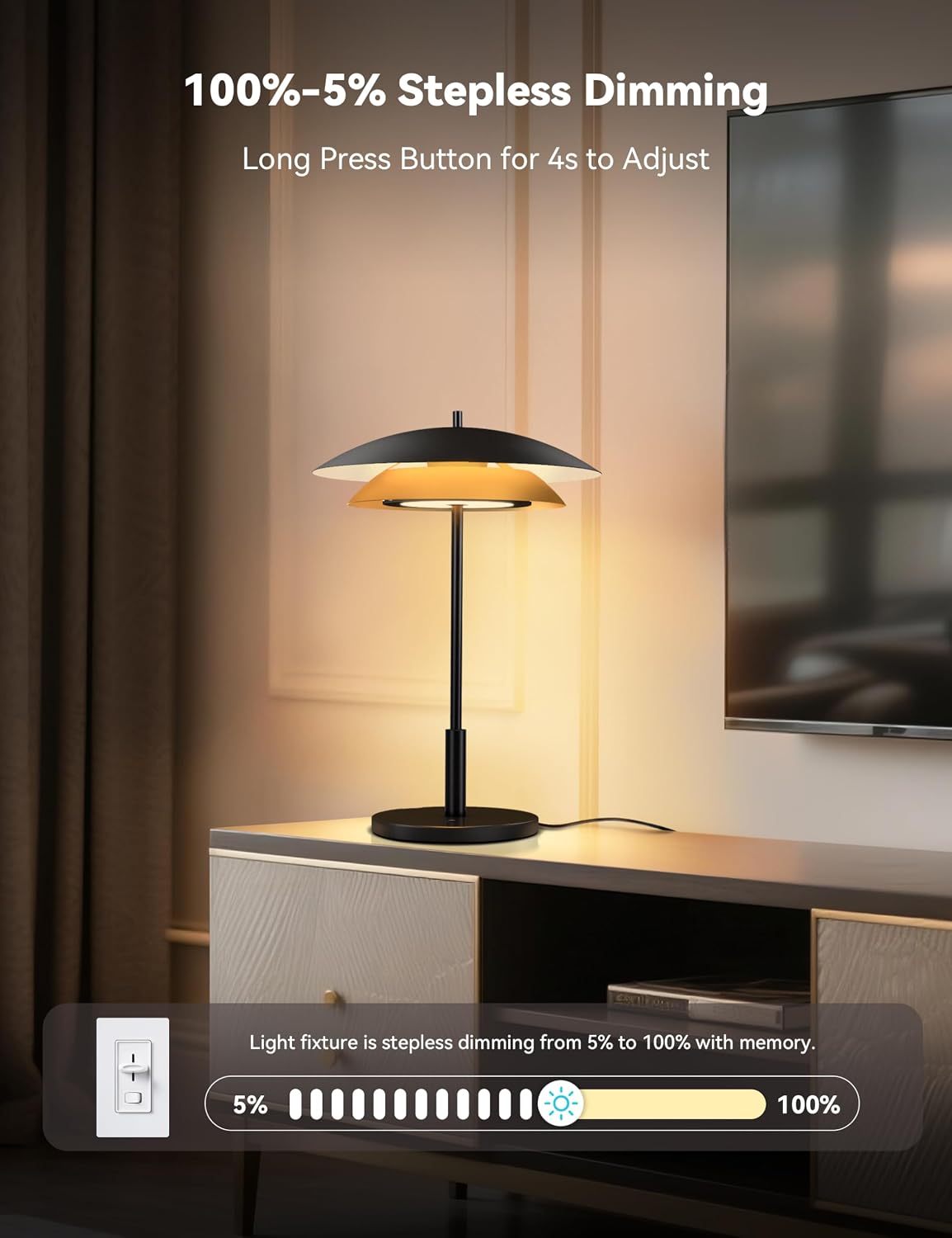 Tubicen Modern Industrial Table Lamp Black and Gold Bedside Nightstand Lamp with Charging Port 3-Color Dimmable 18W LED Modern Plug in Metal Art Deco Touch Lamp for Living Room Bedroom Office 15.7' H