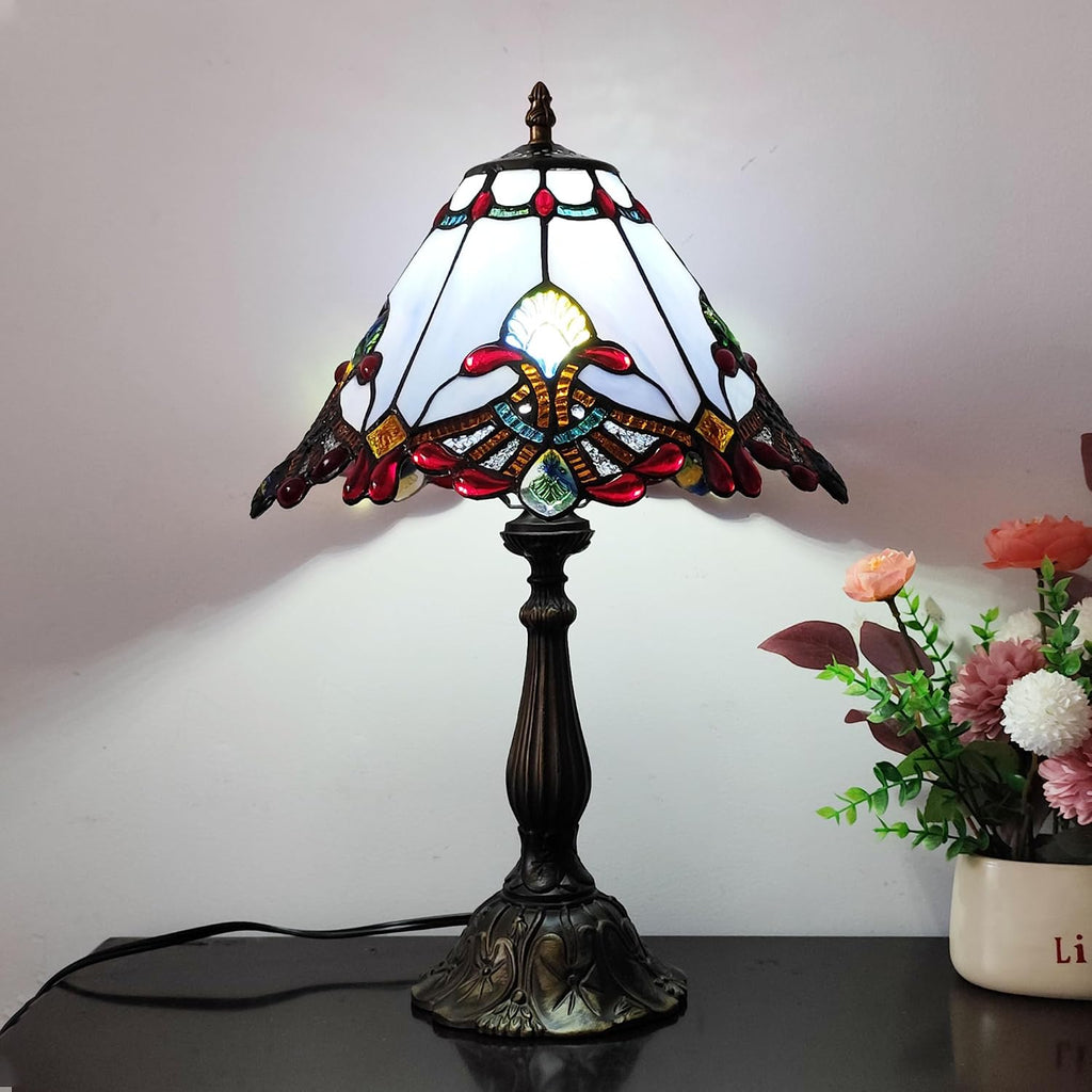 Tiffany Table Lamp Purple Baroque Style Stained Glass Lamp 12X12X19 Inch Antique Lamp for Office Home Bedroom Living Include 3-Color LED Bulb