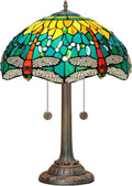 Tiffany Lamp Dragonfly Style Stained Glass Table Lamp 16X16X23 Inch Home Office Bedroom Bedside Light Vintage Unique Esthetic Decor Light (Bulb Include)